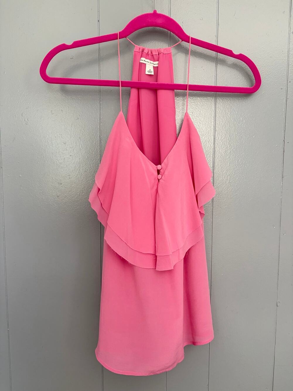 Banana Republic Pink Silk Button V-neck Flouncy Ruffle Preppy Classic Top S